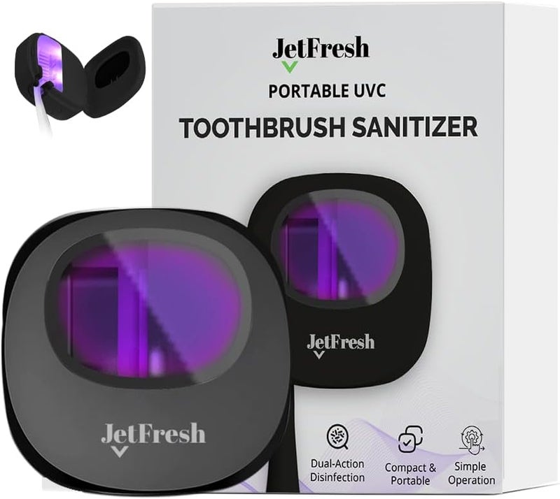 JetFresh Portable UV Toothbrush Sanitizer Holder & Cleaner with UV Light & Magnetic Mounting - Rechargeable Toothbrush Sanitizer for Travel Cover, Wall Mounted UV Tooth Brush Sanitizer Holder Fits Most Brushes - Image 1